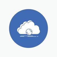 cloud. syncing. sync. data. synchronization White Glyph Icon in Circle. Vector Button illustration