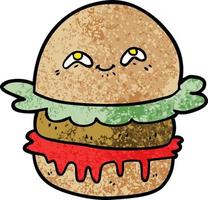 hamburguesa de dibujos animados de textura grunge retro vector