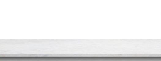 white marble stone table top isolated on white background for product display photo