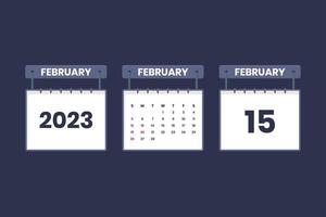 15 de febrero de 2023 icono de calendario para horario, cita, concepto de fecha importante vector