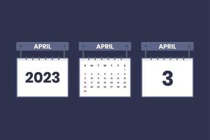 3 de abril de 2023 icono de calendario para horario, cita, concepto de fecha importante vector