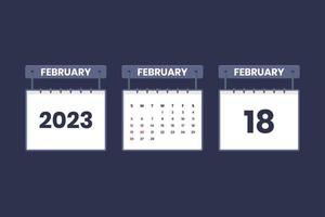 18 February 2023 calendar icon for schedule, appointment, important date concept vector