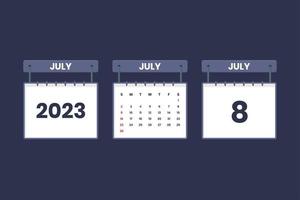 8 de julio de 2023 icono de calendario para horario, cita, concepto de fecha importante vector