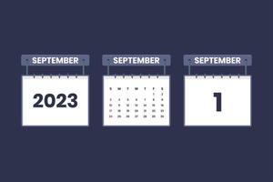 1 de septiembre de 2023 icono de calendario para horario, cita, concepto de fecha importante vector