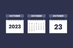 23 October 2023 calendar icon for schedule, appointment, important date concept vector