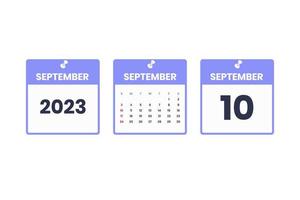 September calendar design. September 10 2023 calendar icon for schedule, appointment, important date concept vector