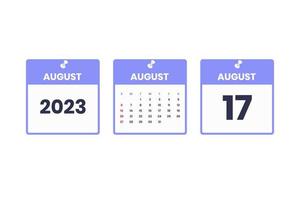August calendar design. August 17 2023 calendar icon for schedule, appointment, important date concept vector
