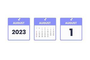 August calendar design. August 1 2023 calendar icon for schedule, appointment, important date concept vector