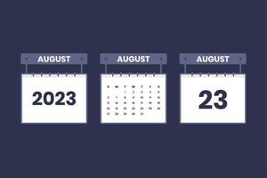 23 August 2023 calendar icon for schedule, appointment, important date concept vector