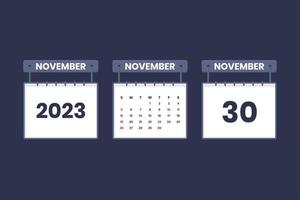 30 November 2023 calendar icon for schedule, appointment, important date concept vector