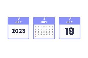 July calendar design. July 19 2023 calendar icon for schedule, appointment, important date concept vector