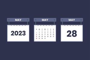 28 de mayo de 2023 icono de calendario para horario, cita, concepto de fecha importante vector