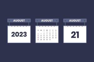 21 August 2023 calendar icon for schedule, appointment, important date concept vector