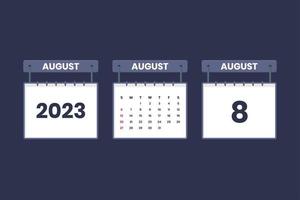8 August 2023 calendar icon for schedule, appointment, important date concept vector