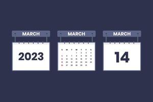 14 de marzo de 2023 icono de calendario para horario, cita, concepto de fecha importante vector