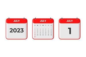 July 2023 calendar design. 1st July 2023 calendar icon for schedule, appointment, important date concept vector