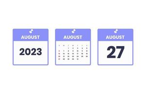 August calendar design. August 27 2023 calendar icon for schedule, appointment, important date concept vector