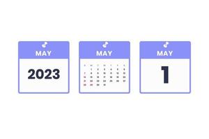 May calendar design. May 1 2023 calendar icon for schedule, appointment, important date concept vector