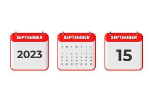 September 2023 calendar design. 15th September 2023 calendar icon for schedule, appointment, important date concept vector