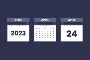 24 de abril de 2023 icono de calendario para horario, cita, concepto de fecha importante vector