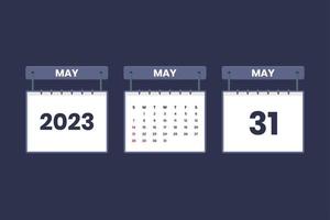 31 de mayo de 2023 icono de calendario para horario, cita, concepto de fecha importante vector