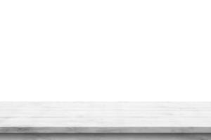 Empty white wooden table top isolated on white background photo