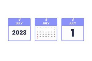 July calendar design. July 1 2023 calendar icon for schedule, appointment, important date concept vector