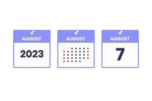 August 7 calendar design icon. 2023 calendar schedule, appointment, important date concept vector