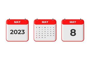 diseño de calendario de mayo de 2023. 8 de mayo de 2023 icono de calendario para horario, cita, concepto de fecha importante vector