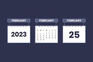 25 February 2023 calendar icon for schedule, appointment, important date concept vector