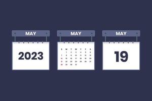 19 de mayo de 2023 icono de calendario para horario, cita, concepto de fecha importante vector