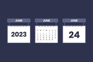 24 de junio de 2023 icono de calendario para horario, cita, concepto de fecha importante vector