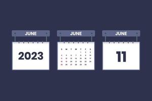 11 de junio de 2023 icono de calendario para horario, cita, concepto de fecha importante vector