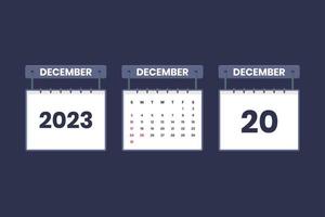 20 December 2023 calendar icon for schedule, appointment, important date concept vector