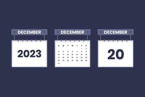 20 December 2023 calendar icon for schedule, appointment, important date concept vector