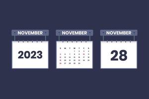 28 de noviembre de 2023 icono de calendario para horario, cita, concepto de fecha importante vector