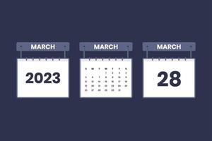 28 de marzo de 2023 icono de calendario para horario, cita, concepto de fecha importante vector