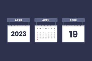 19 de abril de 2023 icono de calendario para horario, cita, concepto de fecha importante vector