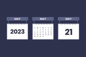21 de mayo de 2023 icono de calendario para horario, cita, concepto de fecha importante vector