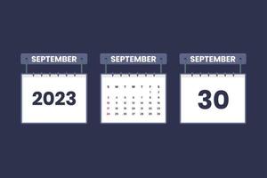 30 de septiembre de 2023 icono de calendario para horario, cita, concepto de fecha importante vector