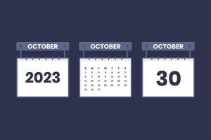 30 October 2023 calendar icon for schedule, appointment, important date concept vector