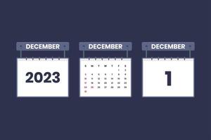 1 December 2023 calendar icon for schedule, appointment, important date concept vector