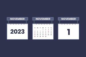 1 November 2023 calendar icon for schedule, appointment, important date concept vector