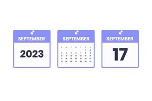 September calendar design. September 17 2023 calendar icon for schedule, appointment, important date concept vector