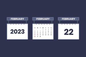 22 February 2023 calendar icon for schedule, appointment, important date concept vector