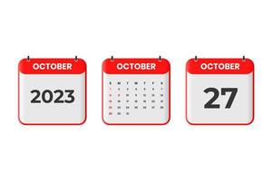 October 2023 calendar design. 27th October 2023 calendar icon for schedule, appointment, important date concept vector