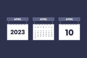 10 de abril de 2023 icono de calendario para horario, cita, concepto de fecha importante vector