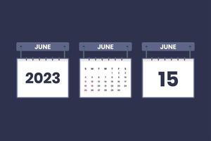 15 June 2023 calendar icon for schedule, appointment, important date concept vector