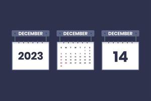 14 December 2023 calendar icon for schedule, appointment, important date concept vector