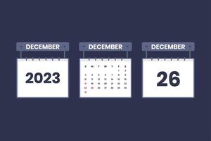 26 December 2023 calendar icon for schedule, appointment, important date concept vector